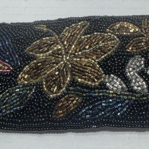 VTG 80s 70s Black Sz S XS Beaded Waist Belt Retro Goth Grunge Floral 3” Regale - Picture 4 of 14
